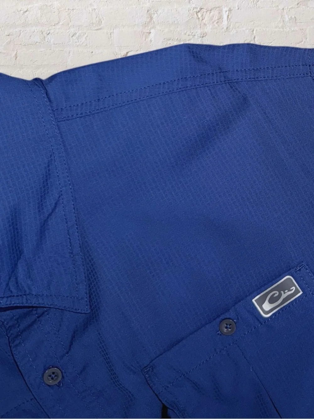 Drake Performance Fishing DPF Shirt Mens Med Blue Vented Short Sleeve Button Up - Picture 9 of 16